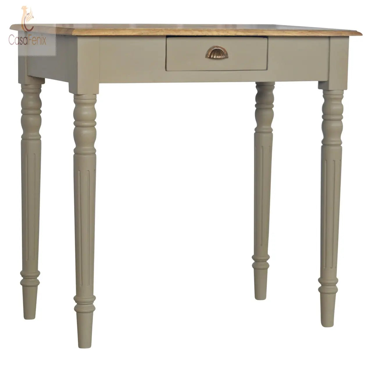 Hand Painted Writing Desk 100% solid mango wood Two Tone Grey & Oak-ish - CasaFenix