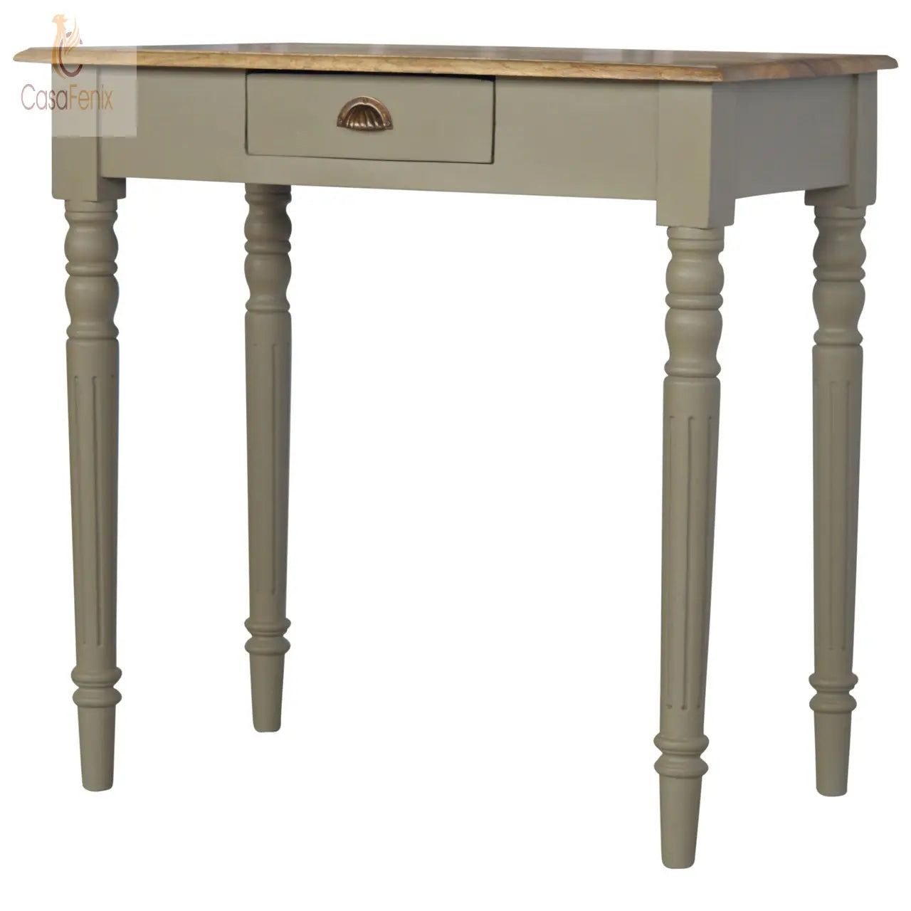 Hand Painted Writing Desk 100% solid mango wood Two Tone Grey & Oak-ish - CasaFenix