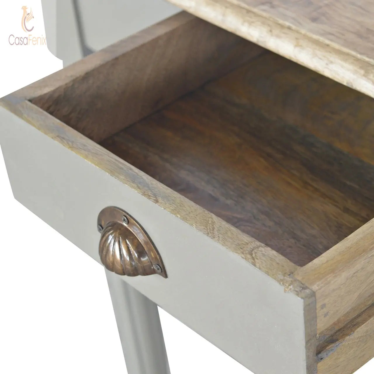 Hand Painted Writing Desk 100% solid mango wood Two Tone Grey & Oak-ish - CasaFenix