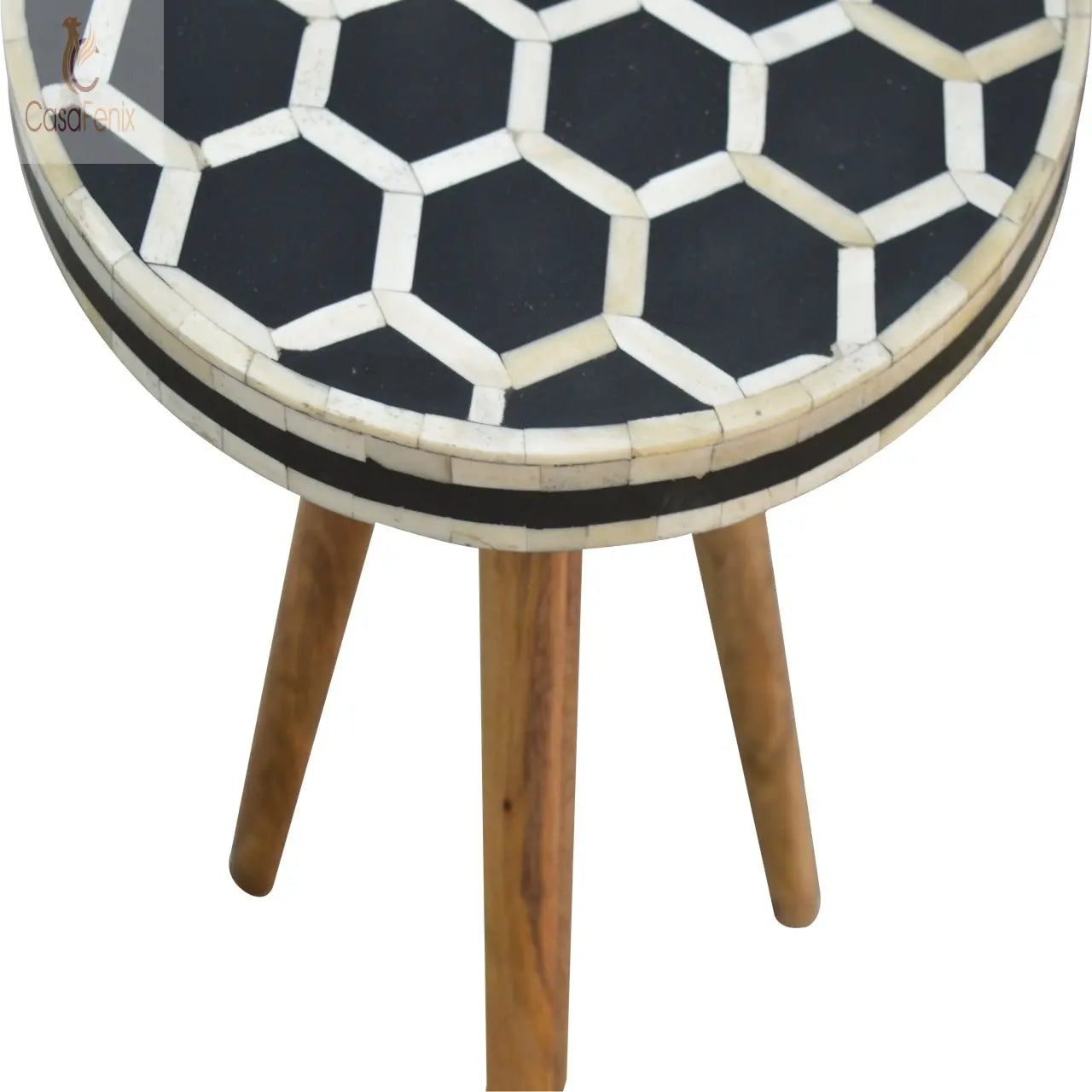 Honeycomb Black & White Bone Inlay Tripod Stool - CasaFenix