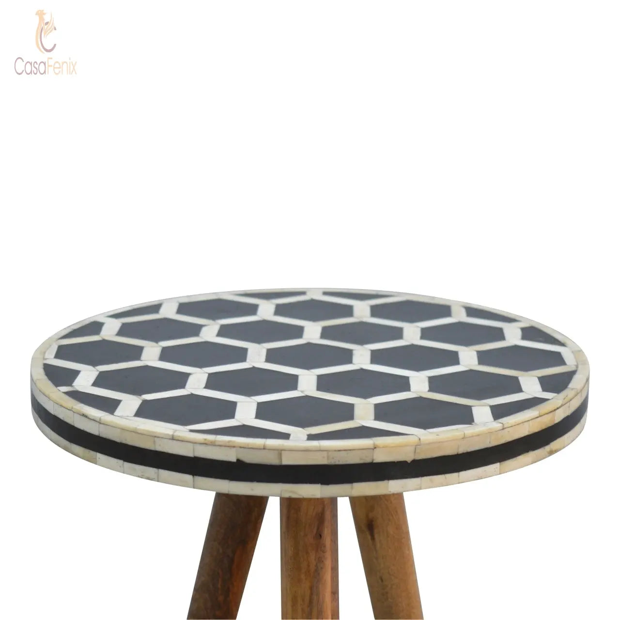 Honeycomb Black & White Bone Inlay Tripod Stool - CasaFenix