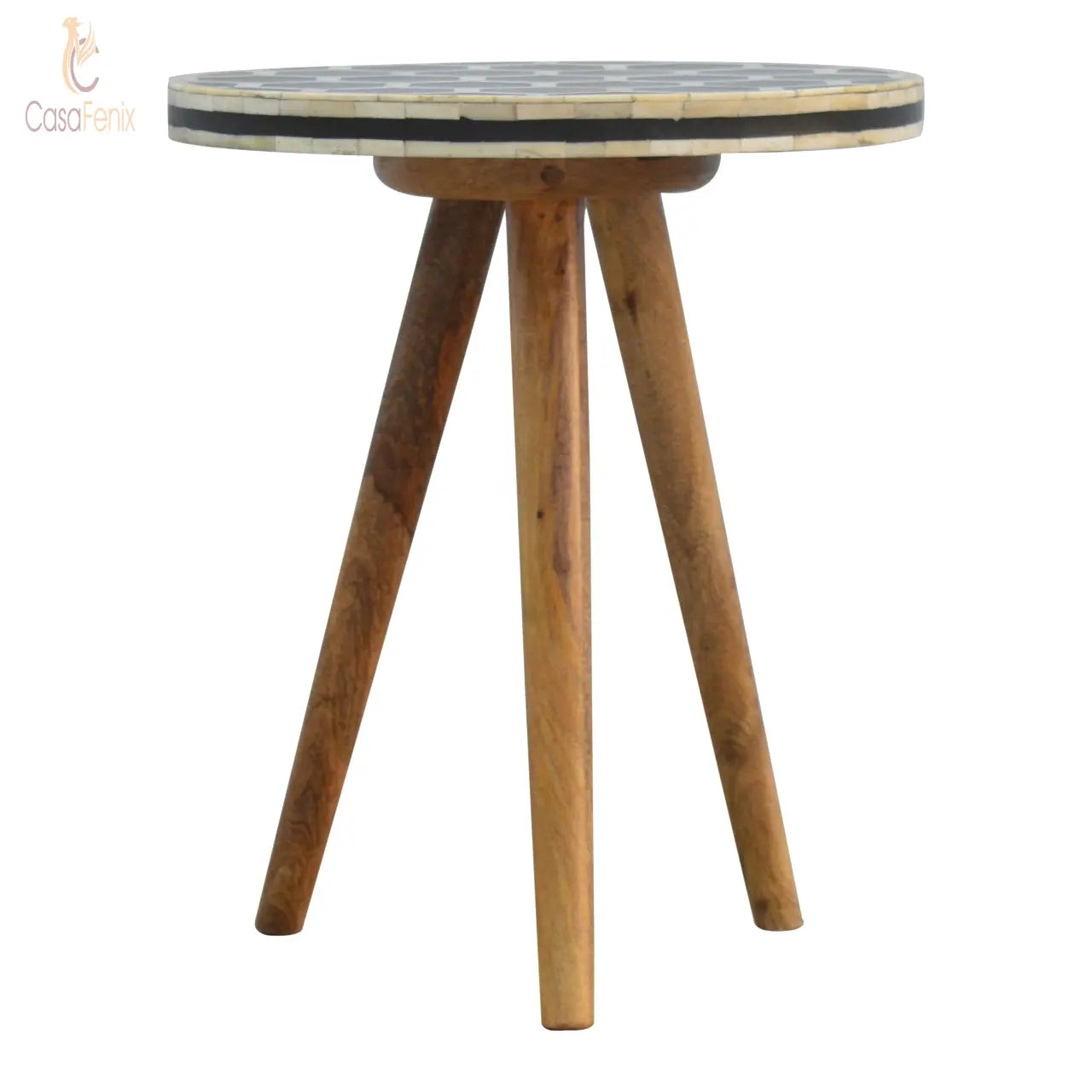 Honeycomb Black & White Bone Inlay Tripod Stool - CasaFenix