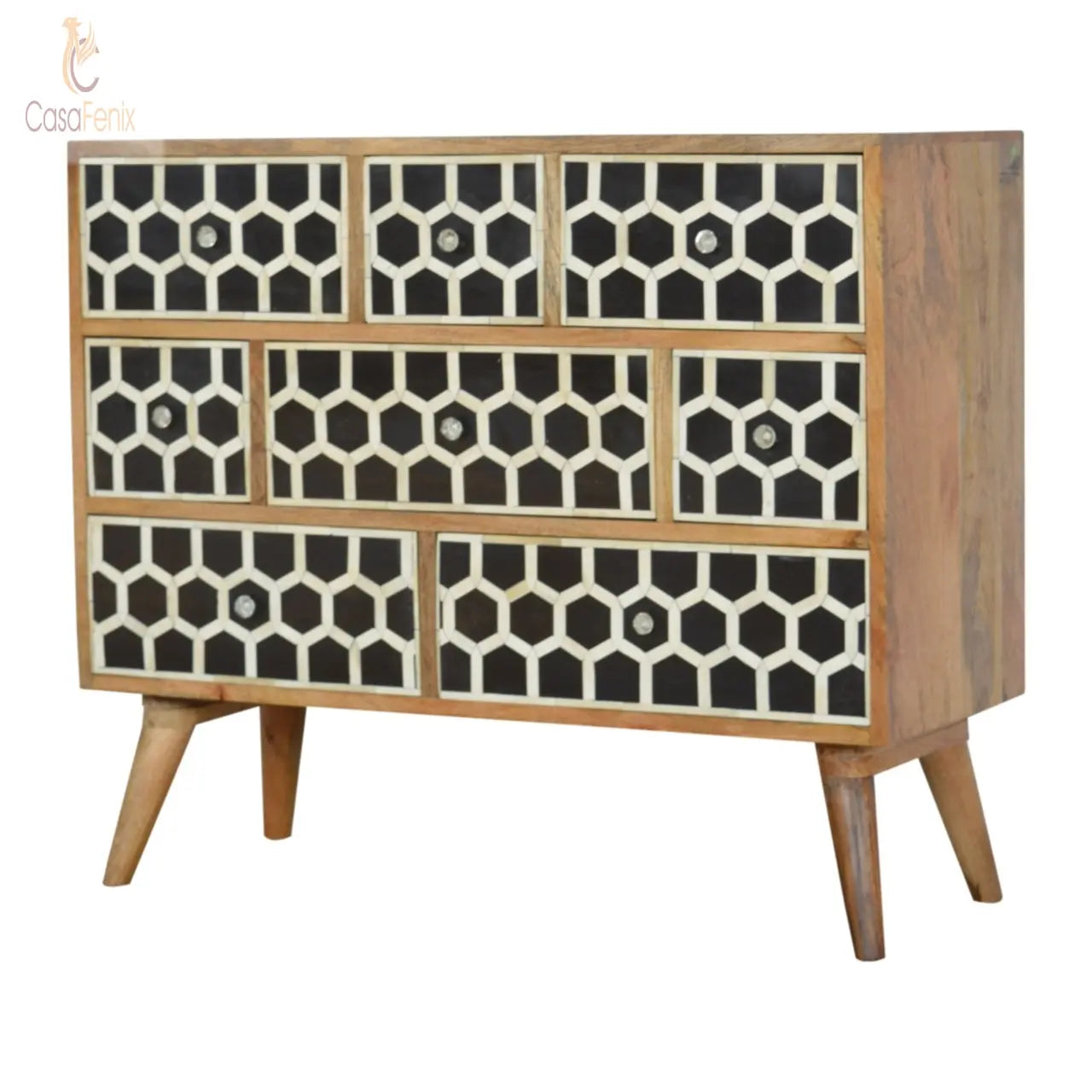 Honeycomb Bone Inlay 8 Drawer Chest Nordic Design Solid Wood - CasaFenix