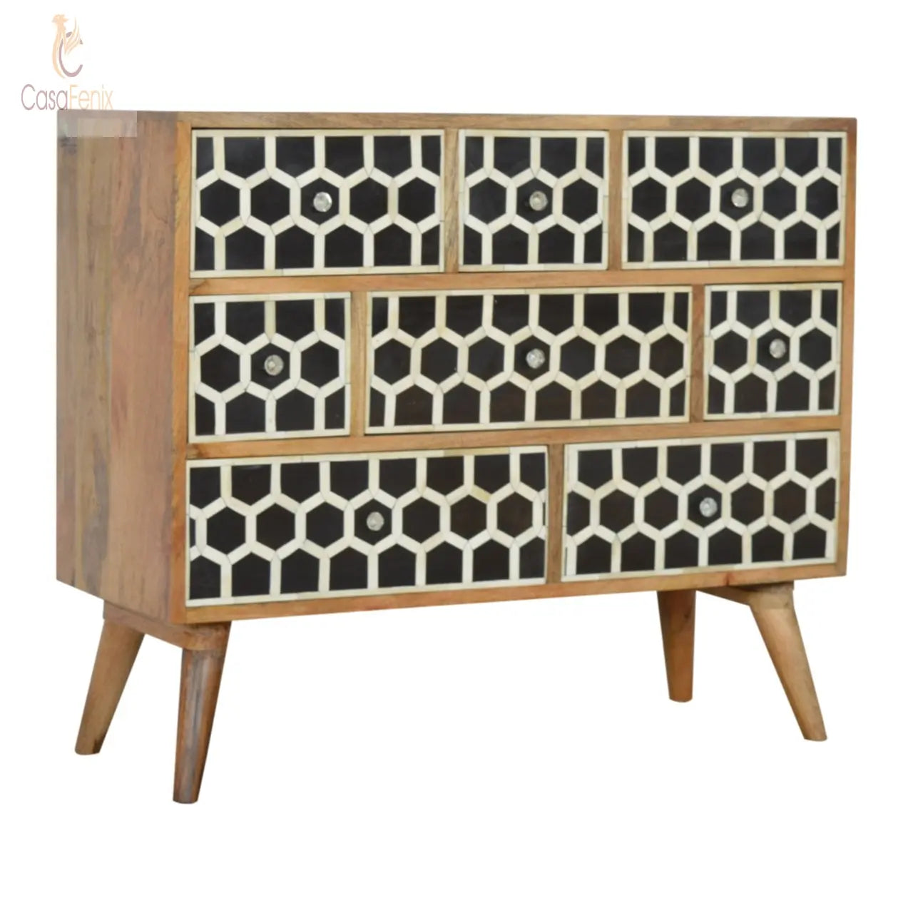 Honeycomb Bone Inlay 8 Drawer Chest Nordic Design Solid Wood - CasaFenix