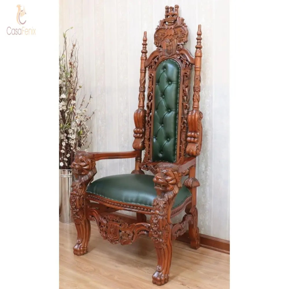 Huge Throne Arm Chair Antique Reproduction Leather & Solid Mahogany CasaFenix