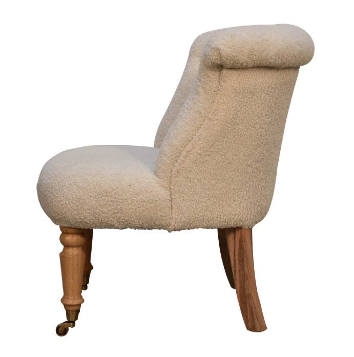 Boucle French Cream Accent Upholstered Button Back Chair - CasaFenix