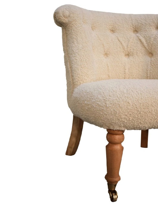 Boucle French Cream Accent Upholstered Button Back Chair - CasaFenix