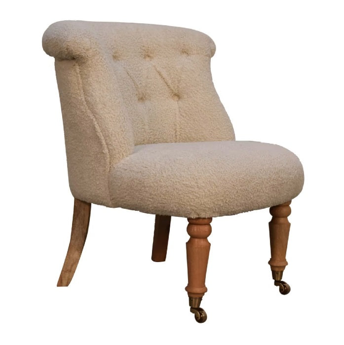 Boucle French Cream Accent Upholstered Button Back Chair - CasaFenix