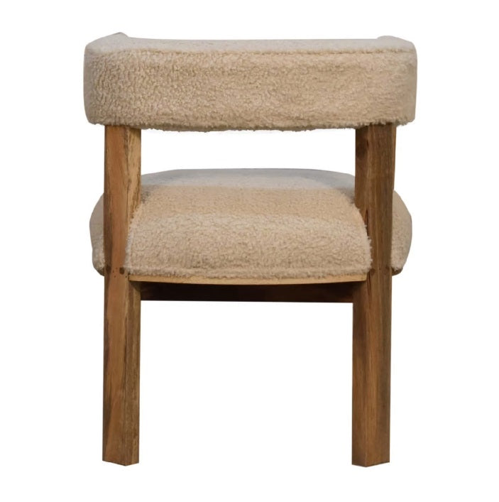 Boucle Cream Fabric Solid Wood Bedroom Chair - CasaFenix