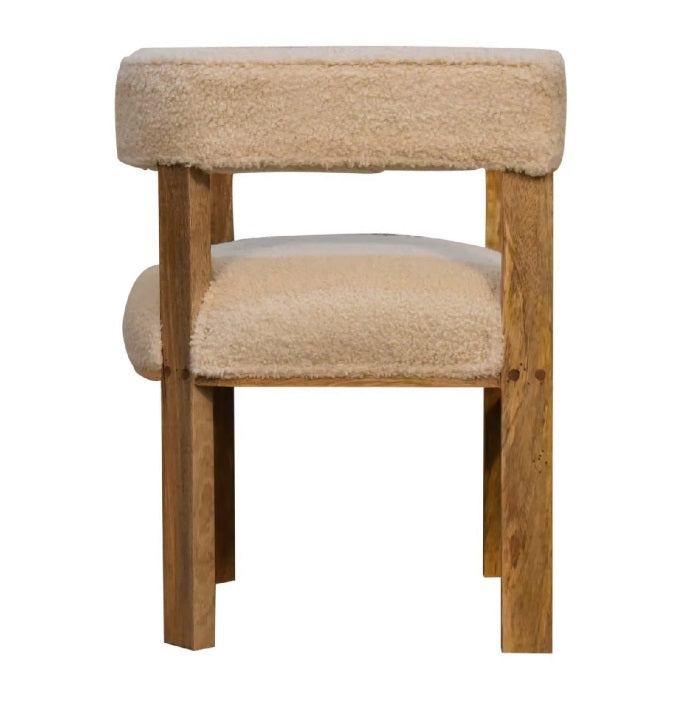 Boucle Cream Fabric Solid Wood Bedroom Chair - CasaFenix