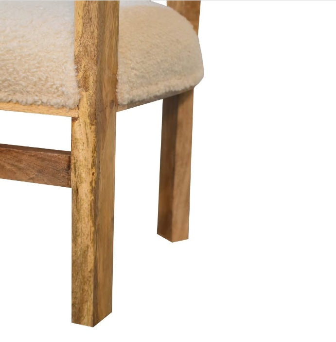 Boucle Cream Fabric Solid Wood Bedroom Chair - CasaFenix