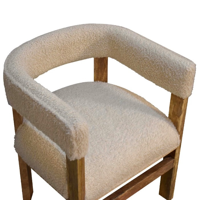 Boucle Cream Fabric Solid Wood Bedroom Chair - CasaFenix