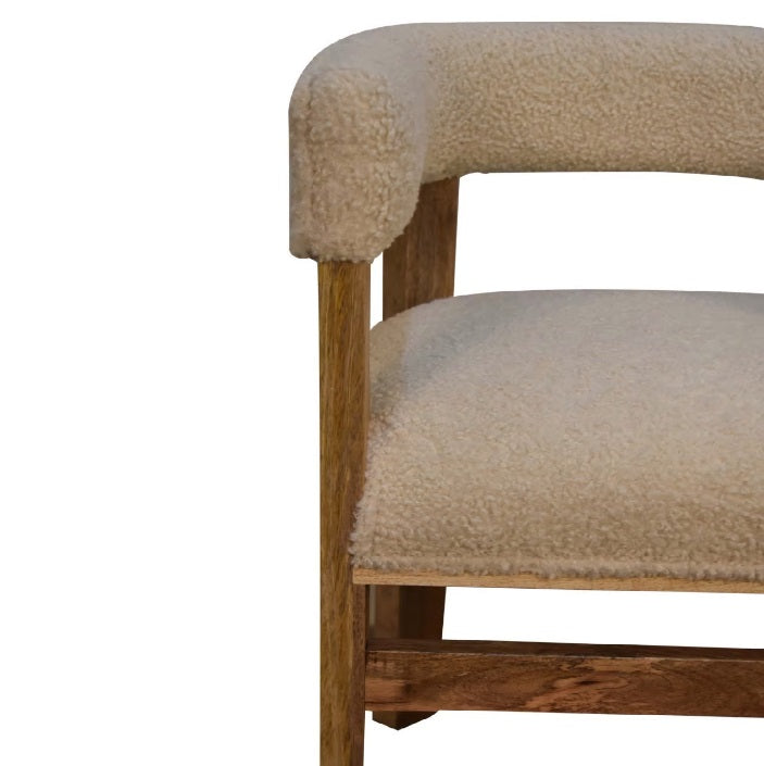 Boucle Cream Fabric Solid Wood Bedroom Chair - CasaFenix