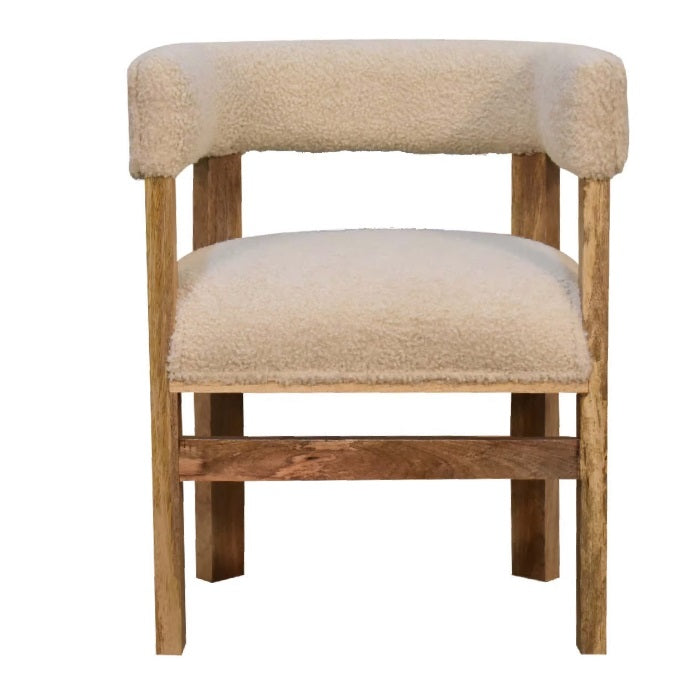 Boucle Cream Fabric Solid Wood Bedroom Chair - CasaFenix