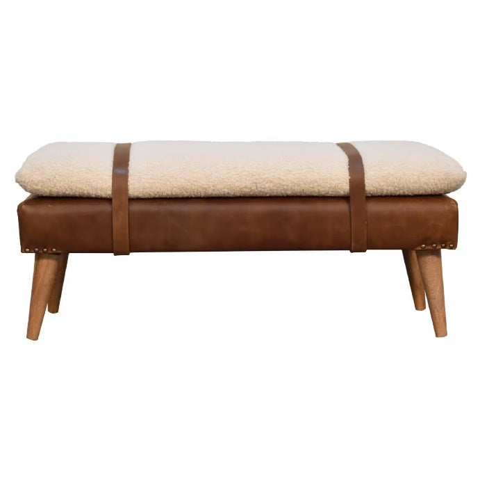 Boucle  Buffalo Hide Leather & Cotton Bedroom or Hall Bench - CasaFenix