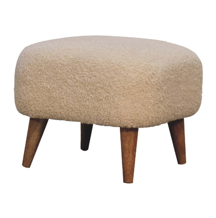 Boucle Cream Fabric Square Footstool - CasaFenix