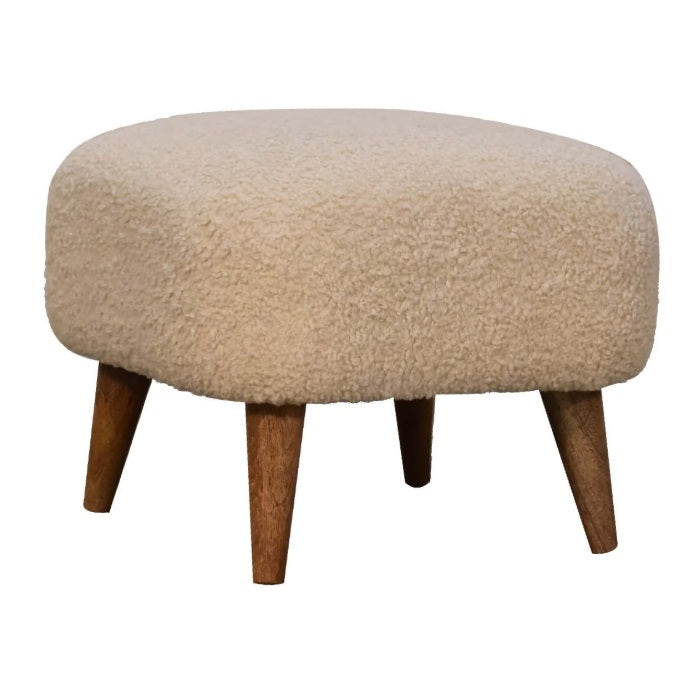 Boucle Cream Fabric Square Footstool - CasaFenix