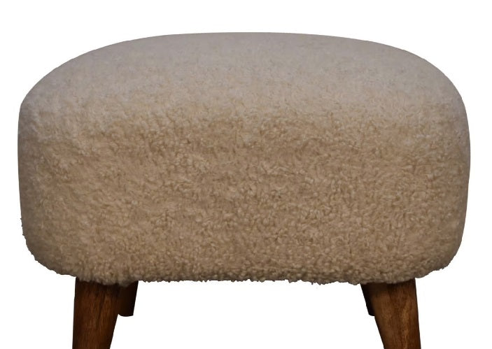 Boucle Cream Fabric Square Footstool - CasaFenix