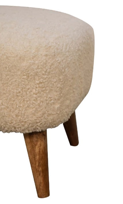 Boucle Cream Fabric Square Footstool - CasaFenix