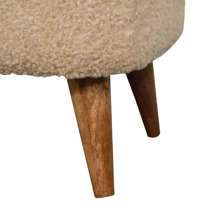 Boucle Cream Fabric Square Footstool - CasaFenix