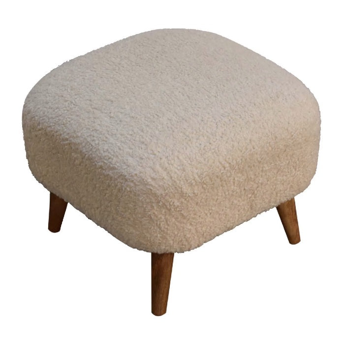 Boucle Cream Fabric Square Footstool - CasaFenix