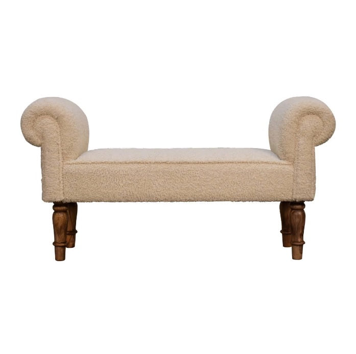 Bouclé Cream Fabric Bedroom Bench Seat - CasaFenix