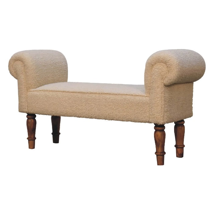 Bouclé Cream Fabric Bedroom Bench Seat - CasaFenix