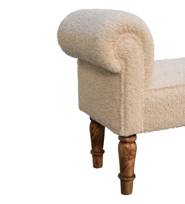 Bouclé Cream Fabric Bedroom Bench Seat - CasaFenix