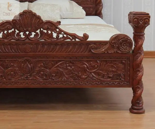 Italian Antique Style Venetian Heavily Carved Bed - CasaFenix