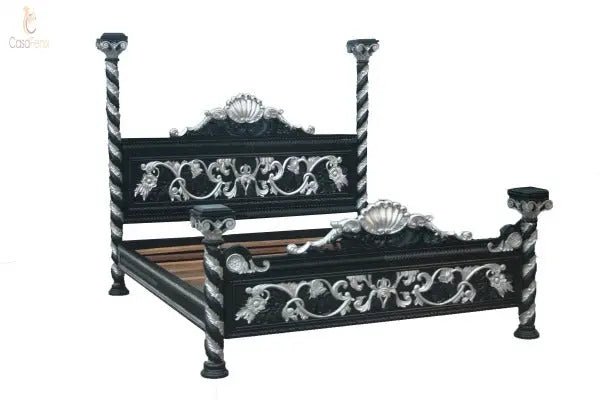 Italian Antique Style Venetian Heavily Carved Bed - CasaFenix