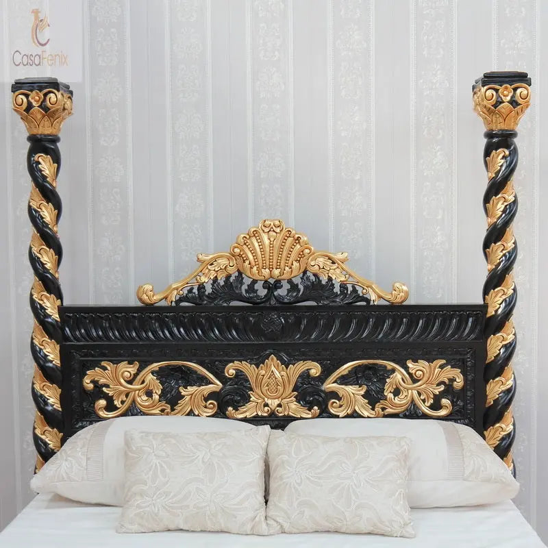 Italian Antique Style Venetian Heavily Carved Bed - CasaFenix