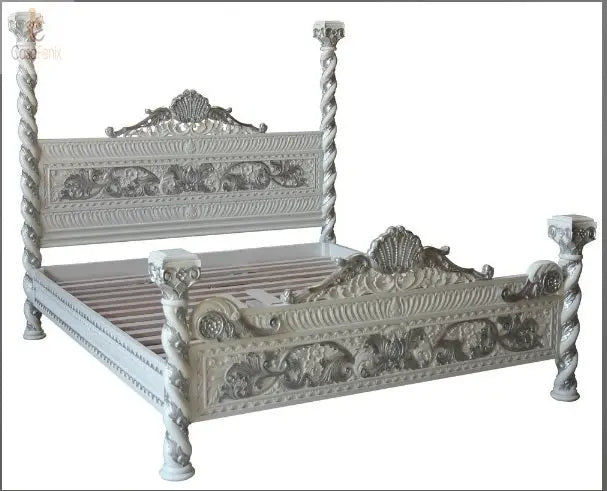 Italian Antique Style Venetian Heavily Carved Bed - CasaFenix