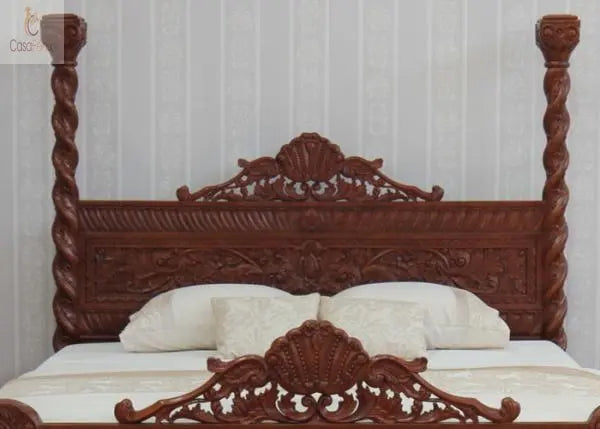 Italian Antique Style Venetian Heavily Carved Bed - CasaFenix