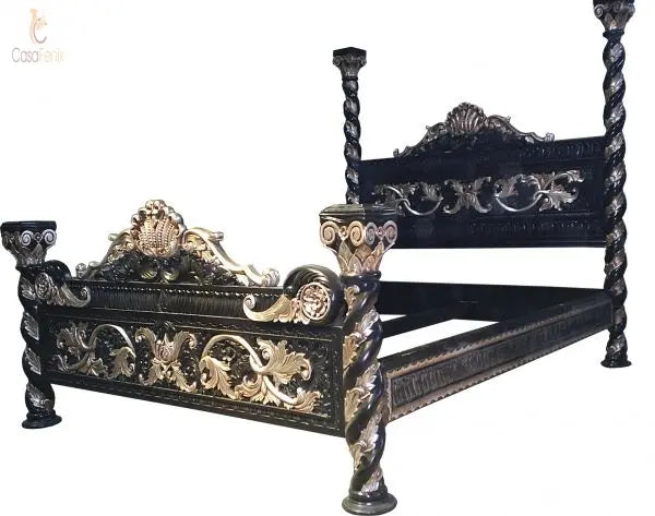 Italian Antique Style Venetian Heavily Carved Bed - CasaFenix