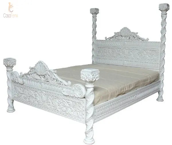 Italian Antique Style Venetian Heavily Carved Bed - CasaFenix