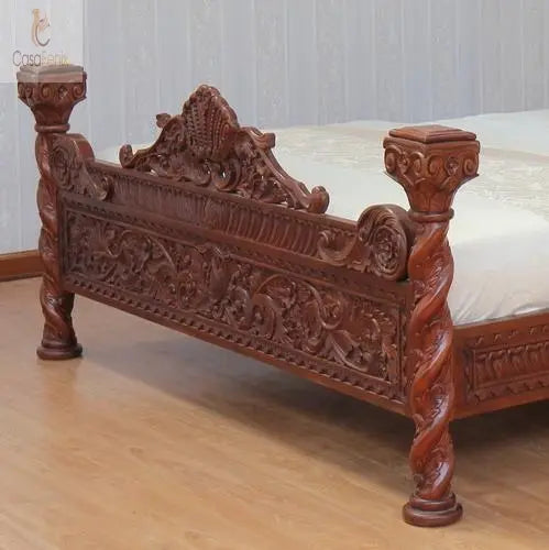 Italian Antique Style Venetian Heavily Carved Bed - CasaFenix