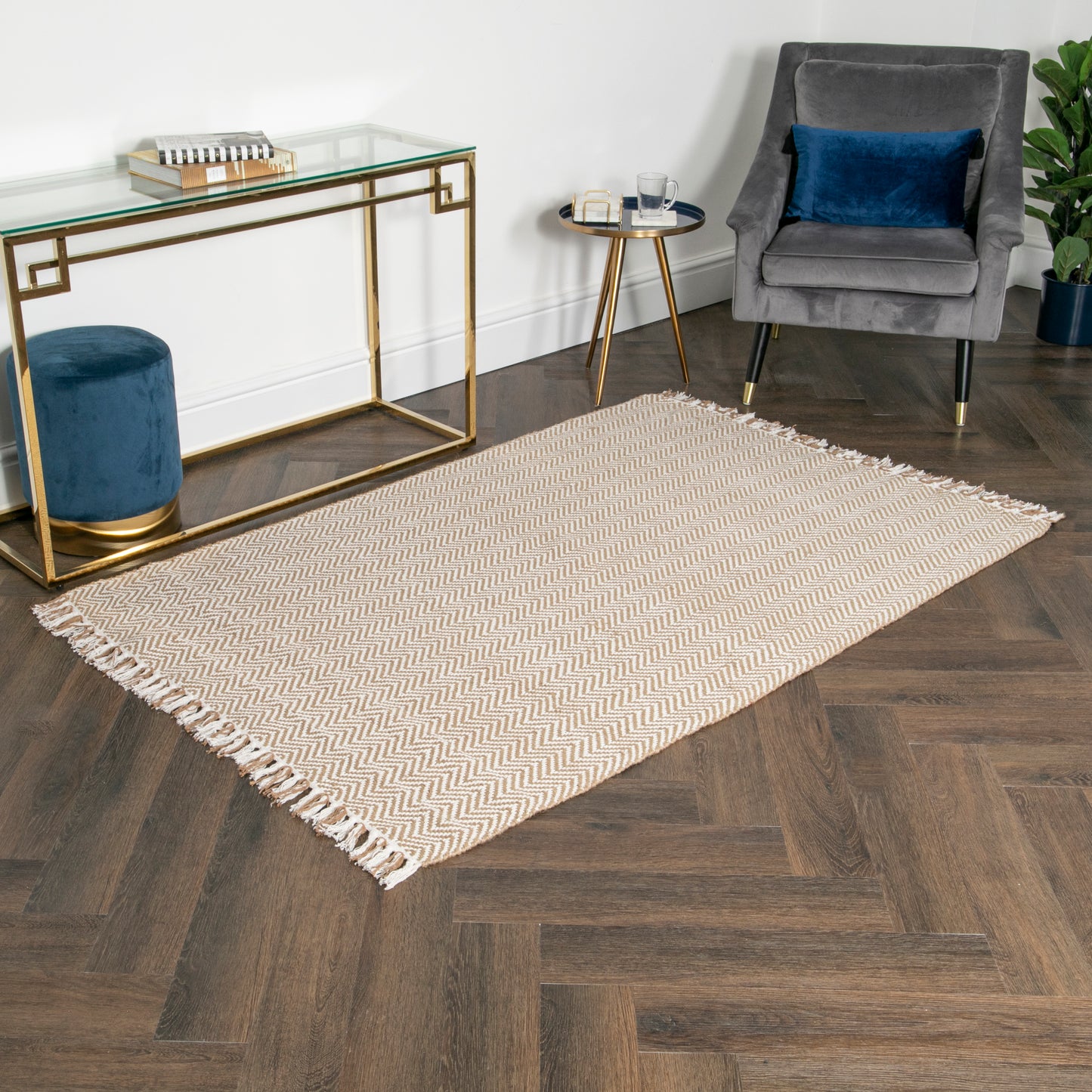 Zig Zag Jute & Cotton Rug 120 x 180cm Rugs CasaFenix