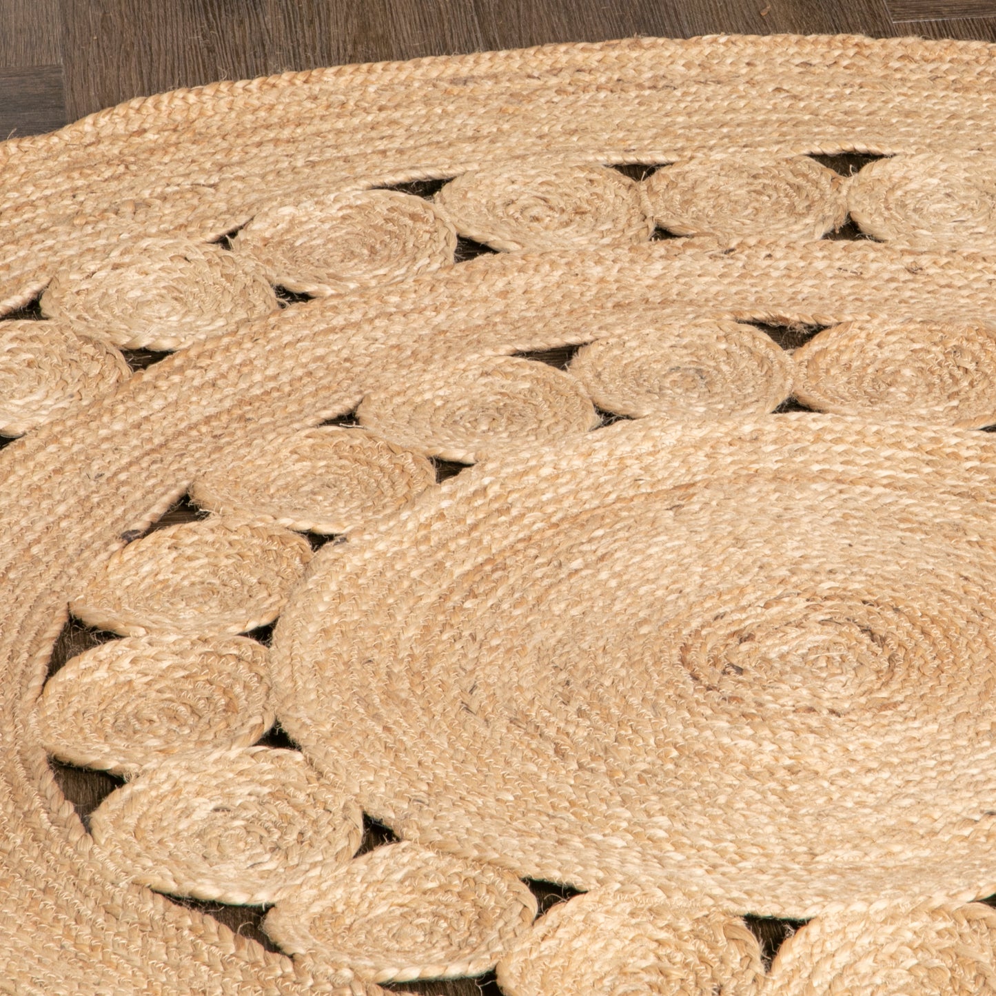 Circle Pattern Round Jute Rug 150cm Diameter Rugs CasaFenix