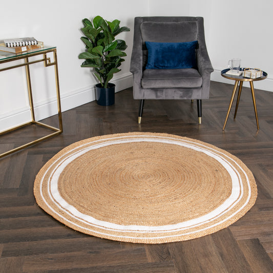 Striped Round Jute Rug 200cm Diameter Rugs CasaFenix