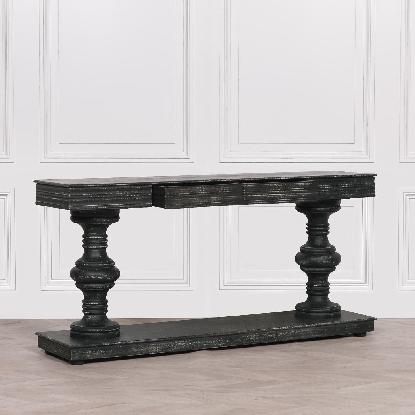 180cm Black Distressed Console Table with Drawers CasaFenix
