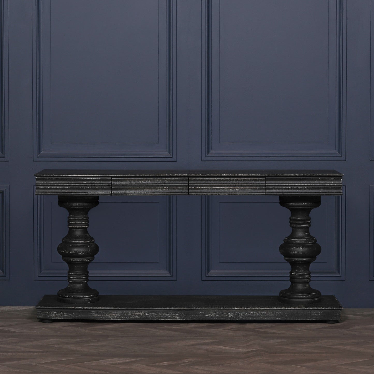 180cm Black Distressed Console Table with Drawers CasaFenix