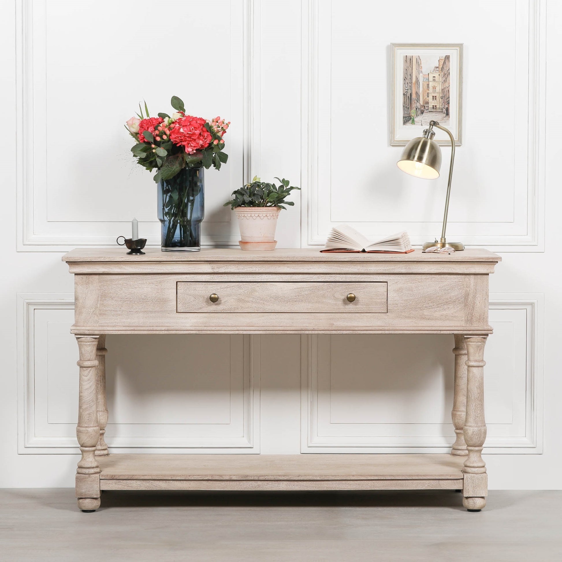 Acacia Wooden Console with Single Drawer Side Table CasaFenix