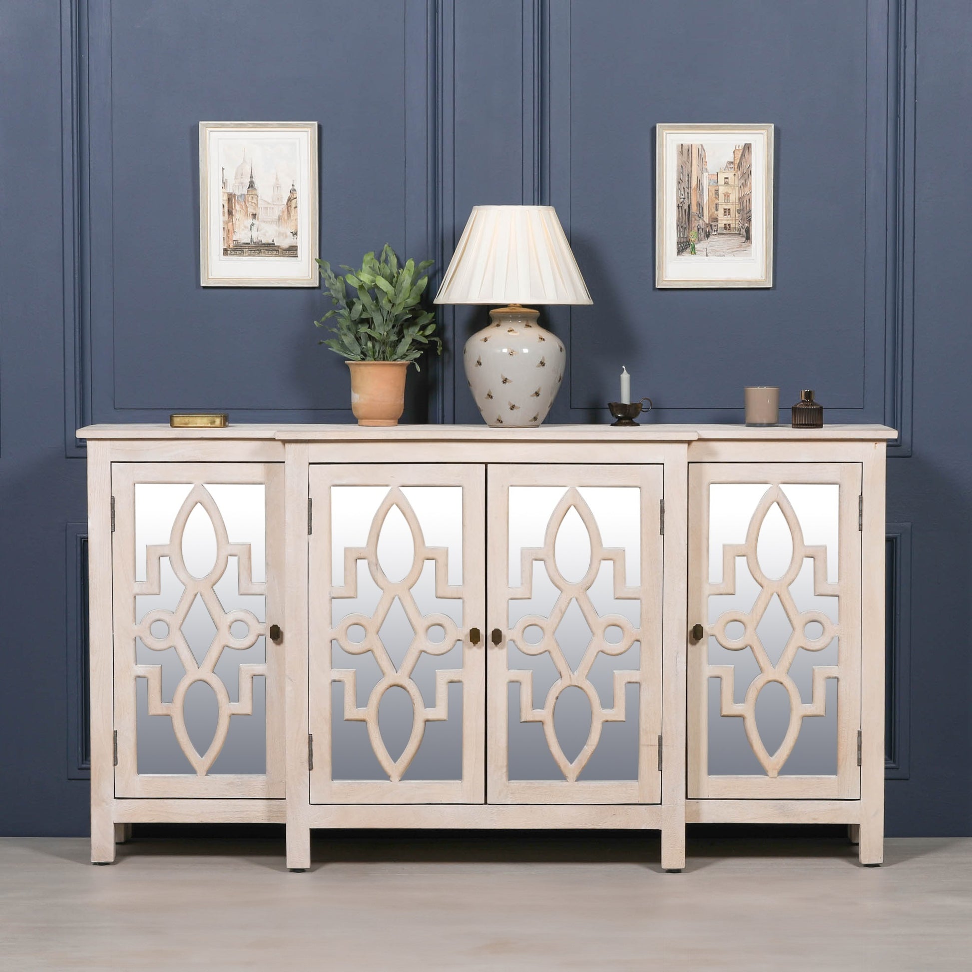 Wooden 4 Door Mirrored Breakfront Sideboard Side Table CasaFenix