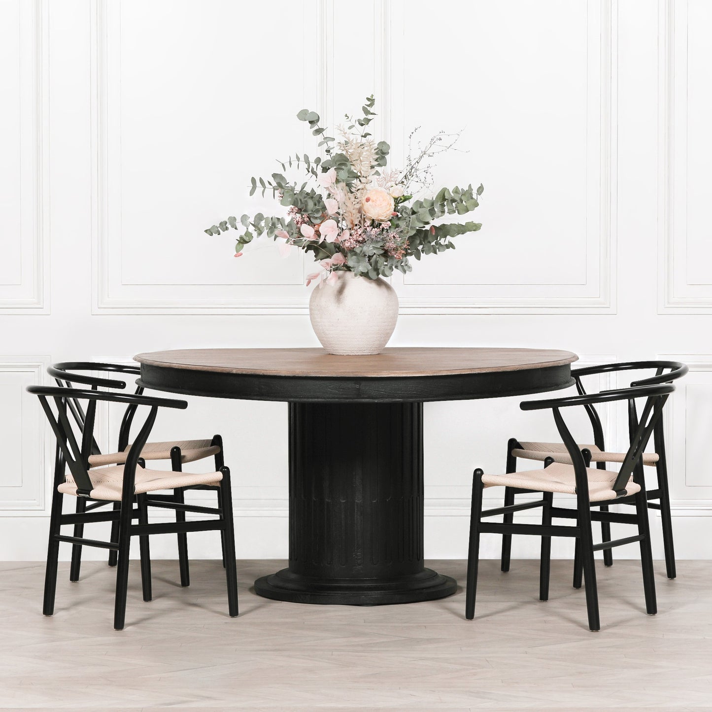 Black Wooden Round Column Dining Table Side Table CasaFenix