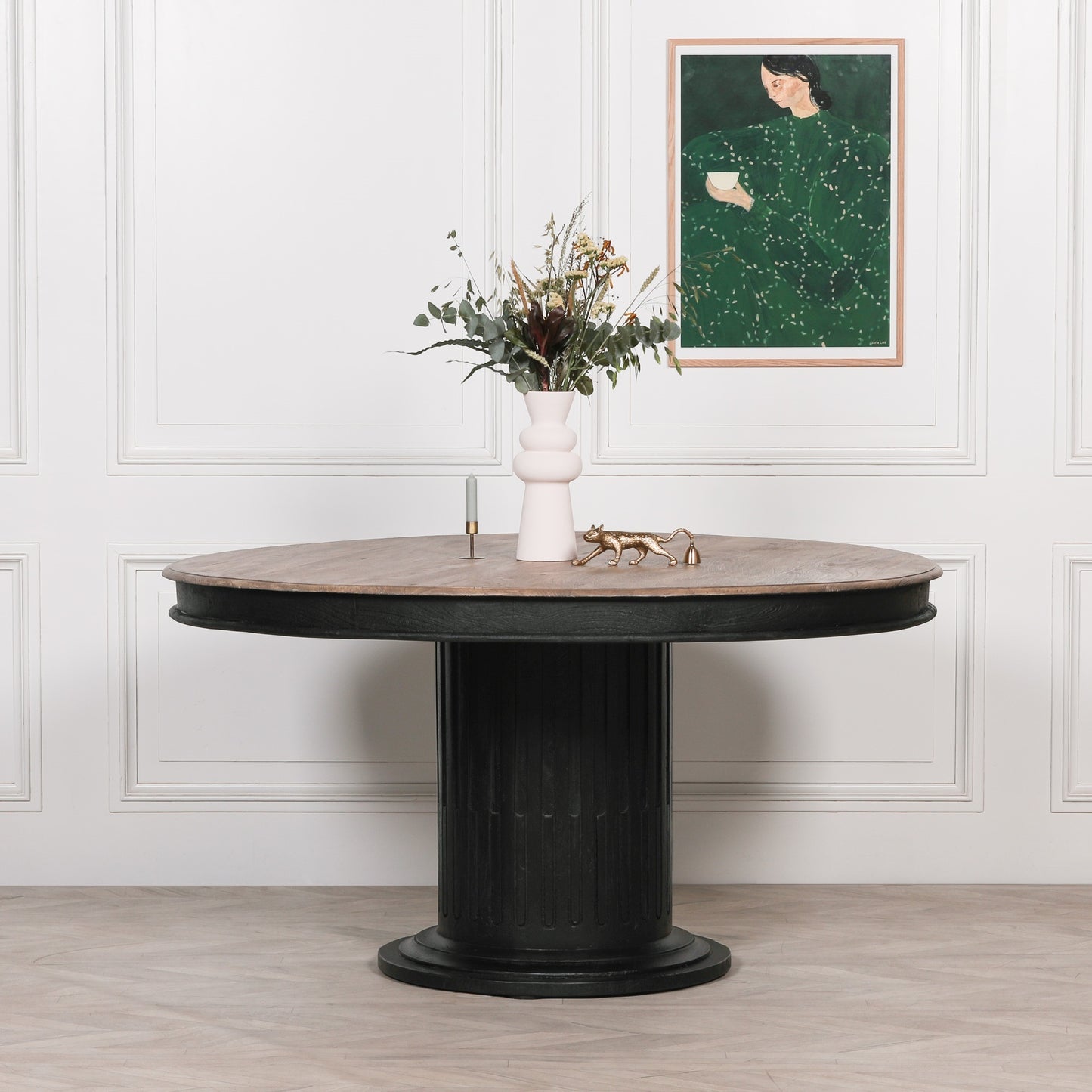 Black Wooden Round Column Dining Table Side Table CasaFenix