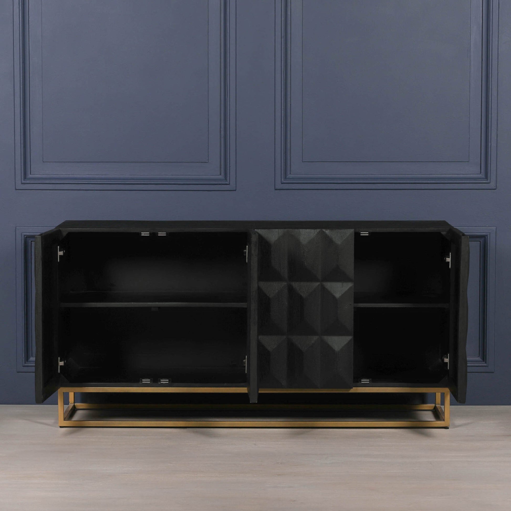 Black Wooden Diamond Pattern Sideboard Side Table CasaFenix