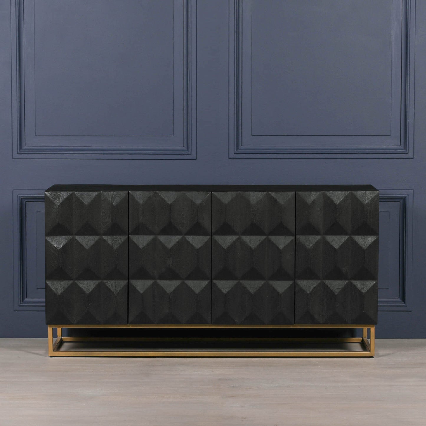 Black Wooden Diamond Pattern Sideboard Side Table CasaFenix