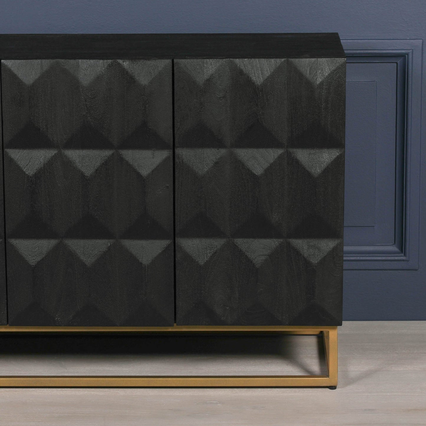 Black Wooden Diamond Pattern Sideboard Side Table CasaFenix