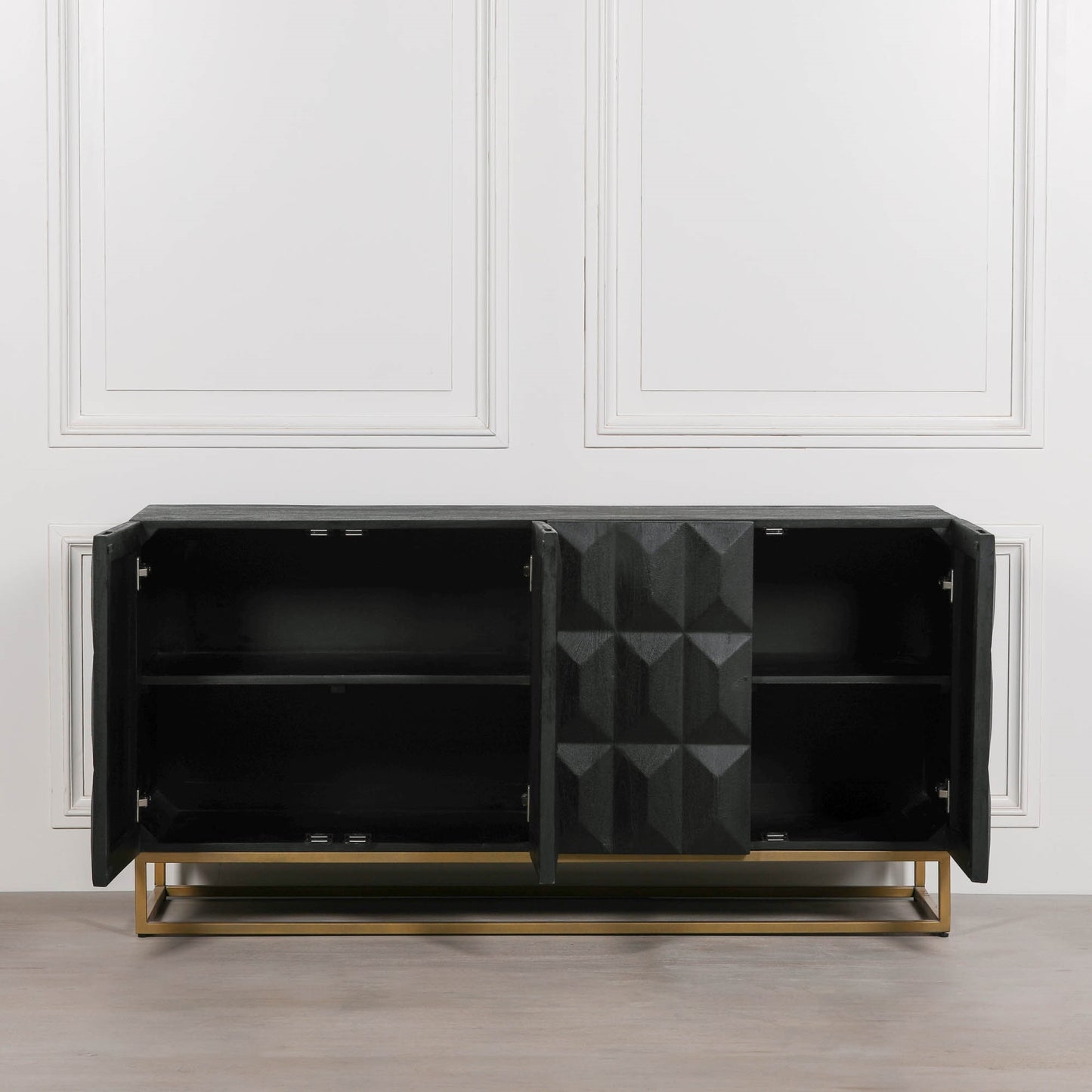 Black Wooden Diamond Pattern Sideboard Side Table CasaFenix