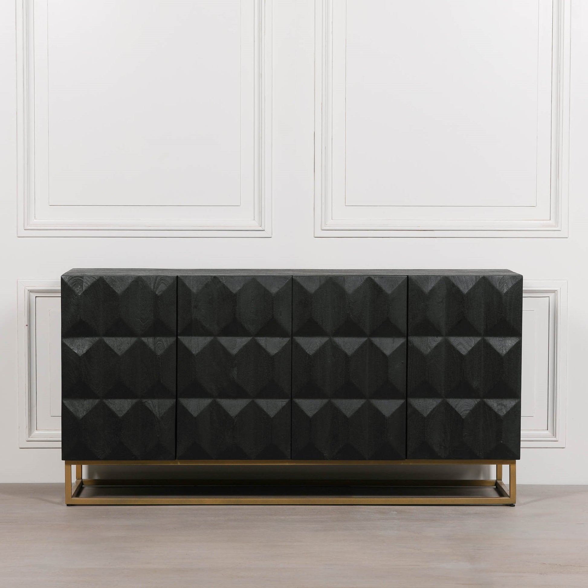 Black Wooden Diamond Pattern Sideboard Side Table CasaFenix